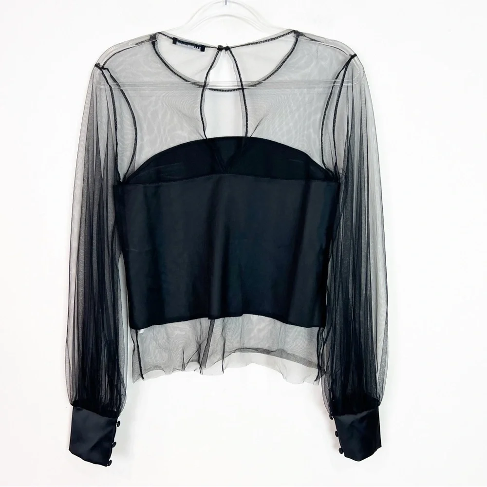 ZARA BLACK BODICE SHEER MESH SLEEVE NECKLINE LONG SLEEVES SEXY PARTY SMALL - Picture 6 of 9